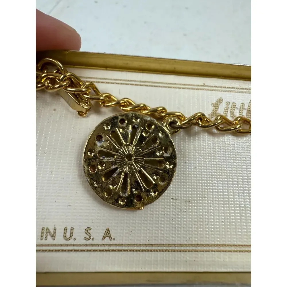 Vintage American Freedom Train Logo Round Gold Tone‎ Charm Bracelet Clasp 6" - Picture 2 of 3